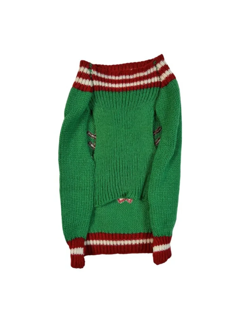 Pet Holiday Green Reindeer Dog Sweater With Candy Cane Embroidery Small